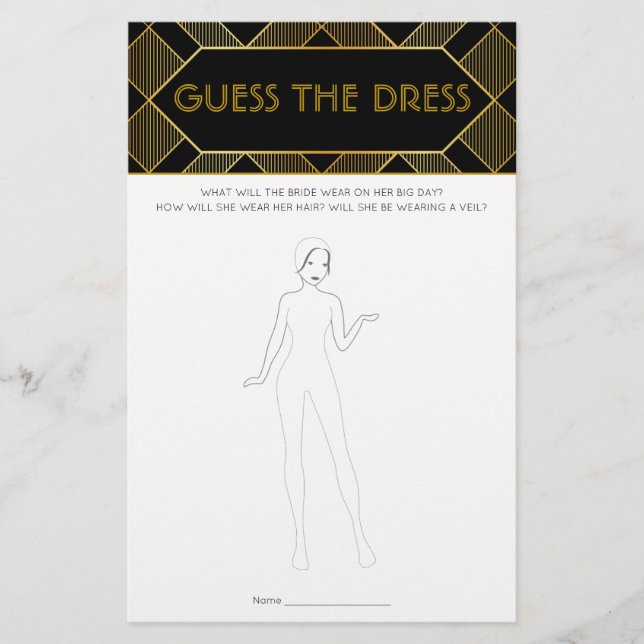 Gold & Black Art Deco Vintage Bridal Shower Game (Front)