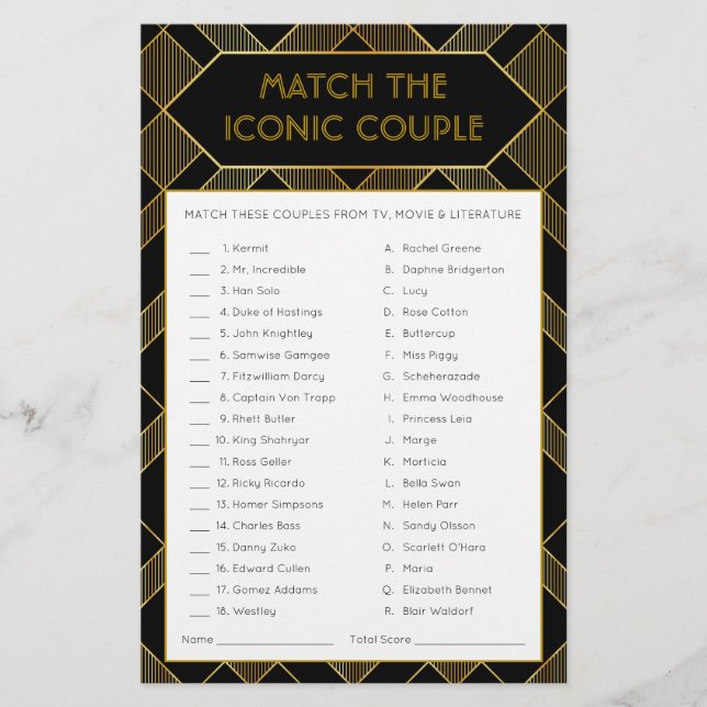 Gold & Black Art Deco Vintage Bridal Shower Game (Front)