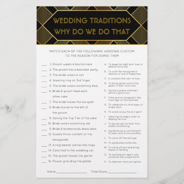 Gold & Black Art Deco Vintage Bridal Shower Game (Front)