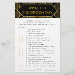 Gold & Black Art Deco Vintage Bridal Shower Game