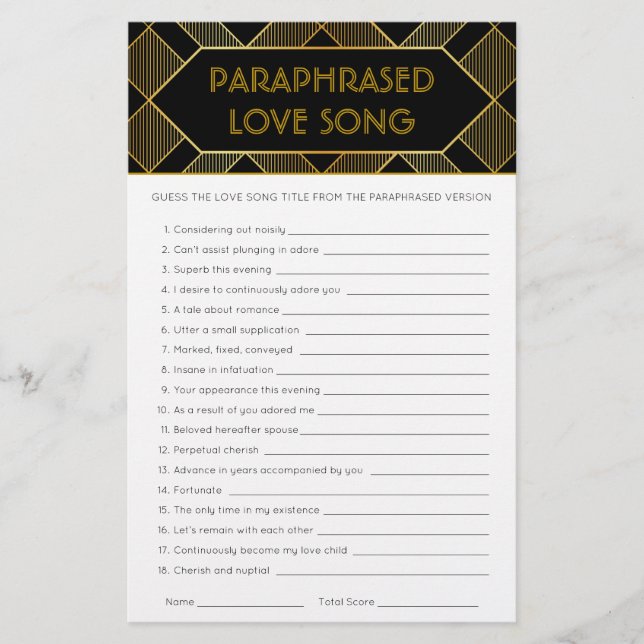 Gold & Black Art Deco Vintage Bridal Shower Game (Front)