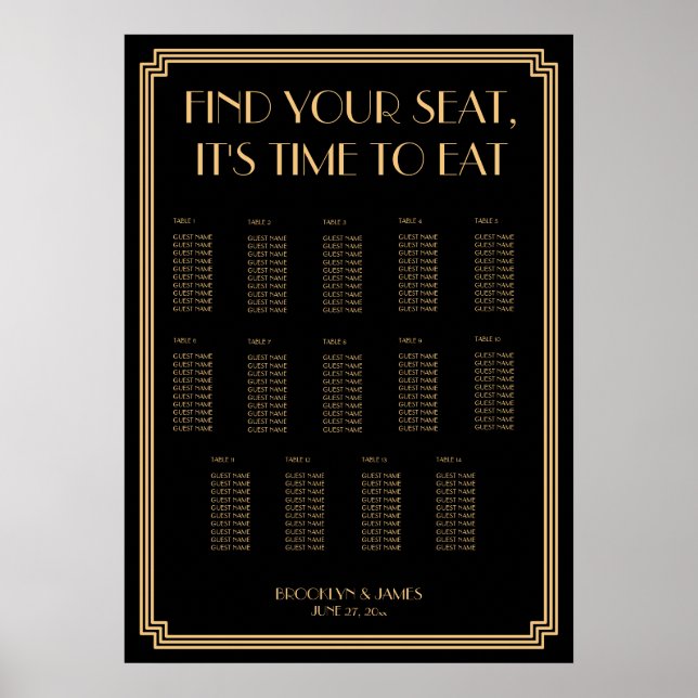 Gold Black Art Deco Wedding Seating Chart 20x28 (Front)