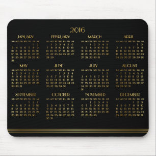 Gold Black Art Deco Yearly Calendar 2016 Mousepad