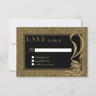 Gold Black Art Nouveau Elegant Unique Wedding RSVP Card