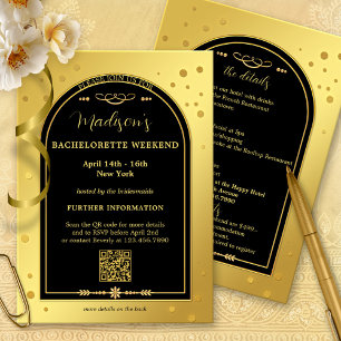 Gold Black Bachelorette Weekend Itinerary Invitation