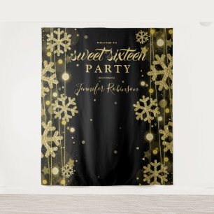 Gold Black Backdrop Winter Sweet Sixteen Tapestry