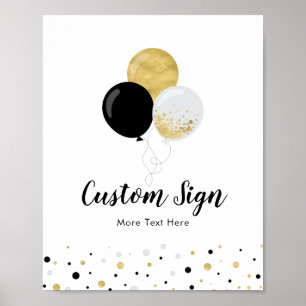 Gold & Black Balloon Kids Birthday Party Custom Poster
