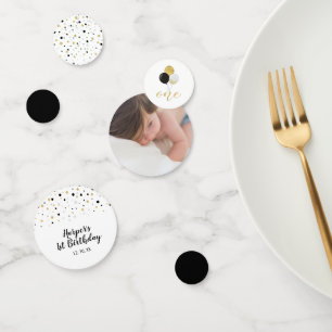 Gold & Black   Balloons 1st Birthday Party Confetti