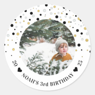 Gold & Black Balloons   Boy Birthday Party Photo Classic Round Sticker