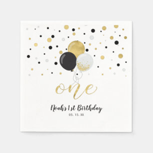 Gold & Black Balloons, Confetti Boy 1st Birthday Napkin
