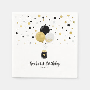 Gold & Black Balloons & Confetti Kids Birthday Napkin