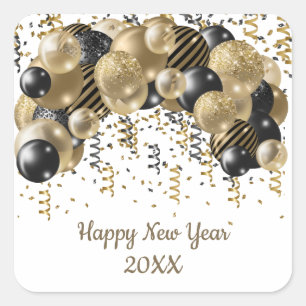 Gold Black Balloons Confetti New Years Eve Party Square Sticker