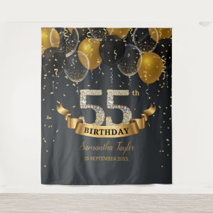 Gold black balloons diamond 55th birthday party tapestry