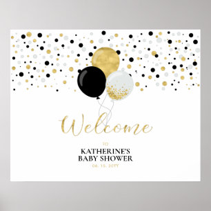 Gold & Black Balloons Modern Baby Shower Welcome Poster
