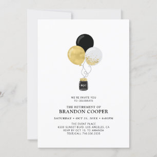 Gold & Black Balloons Modern Retirement Party Invitation
