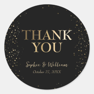 Gold & Black Beautiful Elegant Wedding Thank You Classic Round Sticker