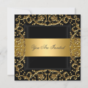 Gold Black Birthday Party Invitation