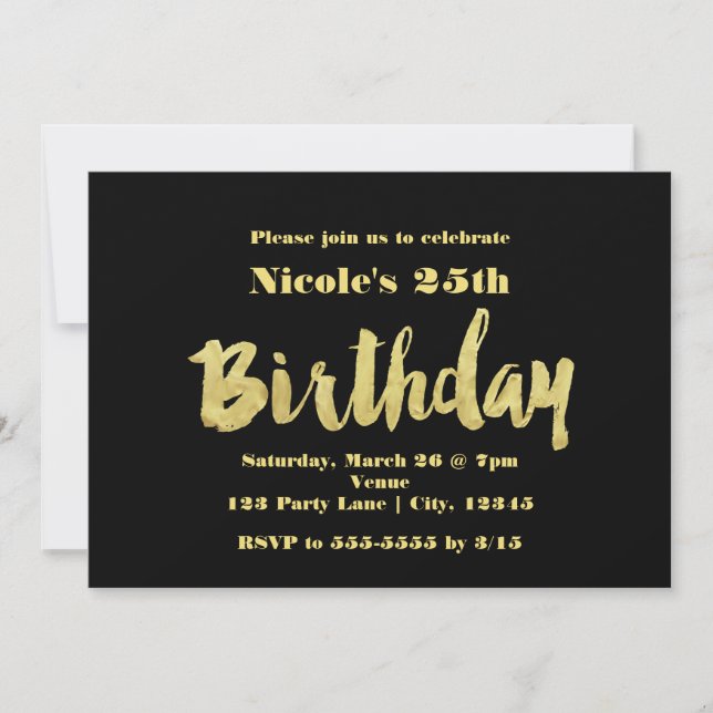 Gold & Black BIRTHDAY Typography Party Invitations (Front)