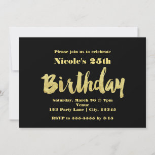 Gold & Black BIRTHDAY Typography Party Invitations
