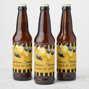 Gold Black Black Stripes Graduation Party Beer Bot Beer Bottle Label