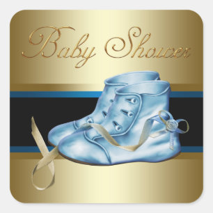 Gold Black Blue Baby Booties Boy Shower Stickers
