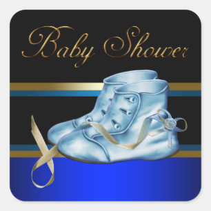 Gold Black Blue Baby Booties Boy Shower Stickers
