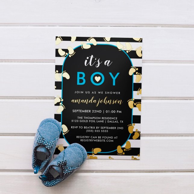 Gold Black Blue It's A Boy Baby Footprints (Creator Uploaded)