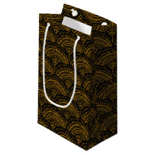 Gold black boho pattern small gift bag