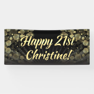 Gold/Black Bokeh 21st Birthday Party Decoration Banner