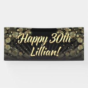 Gold/Black Bokeh 30th Birthday Party Decoration Banner