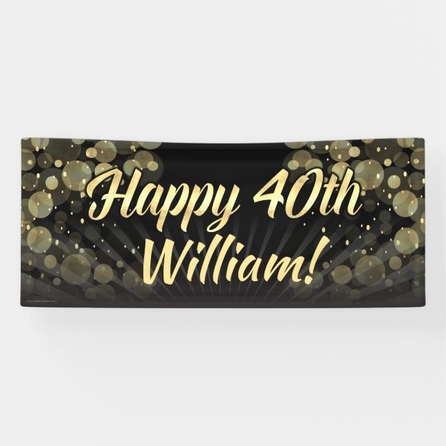Gold/Black Bokeh 40th Birthday Party Decoration Banner (Horizontal)