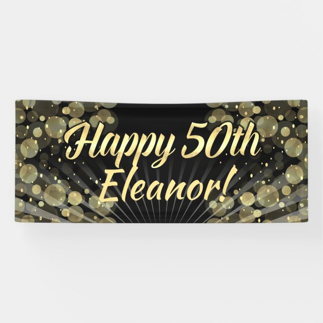 Gold/Black Bokeh 50th Birthday Party Banner (Horizontal)