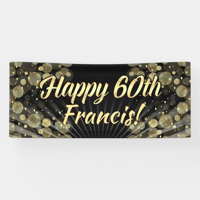 Gold/Black Bokeh 60th Birthday Party Banner (Horizontal)