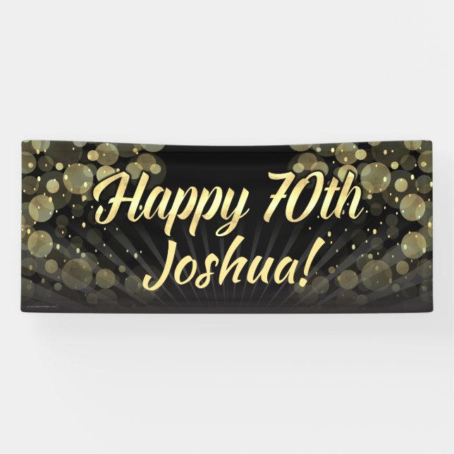 Gold/Black Bokeh 70th Birthday Party Decoration Banner (Horizontal)