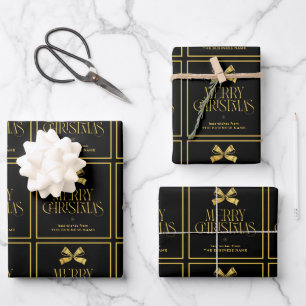 Gold & Black Bow Business Company Name Christmas Wrapping Paper Sheet
