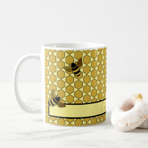 GOLD BLACK BUMBLE BEES BUTTER YELLOW HONEYCOMB COFFEE MUG