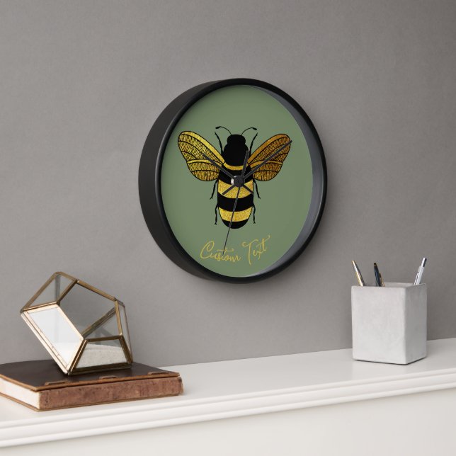 GOLD BLACK BUMBLEBEE CUSTOM CALLIGRAPHY TEXT BEE  CLOCK (Office)