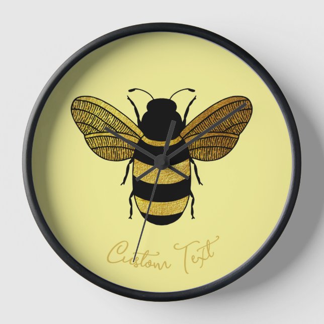 GOLD BLACK BUMBLEBEE CUSTOM CALLIGRAPHY TEXT BEE CLOCK (Front)