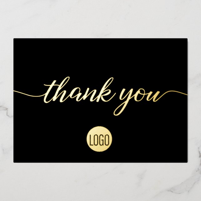 Gold Black Business Elegant Thank you  Foil Holiday Card (Front)