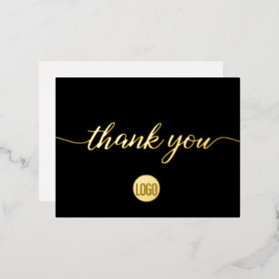 Gold Black Business Elegant Thank you  Foil Holiday Postcard