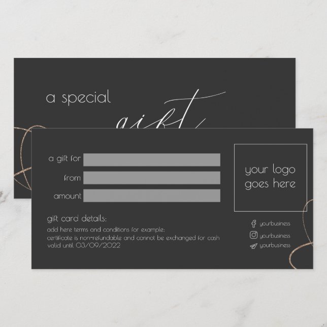 Gold & Black Business Gift Certificate Card (Front/Back)