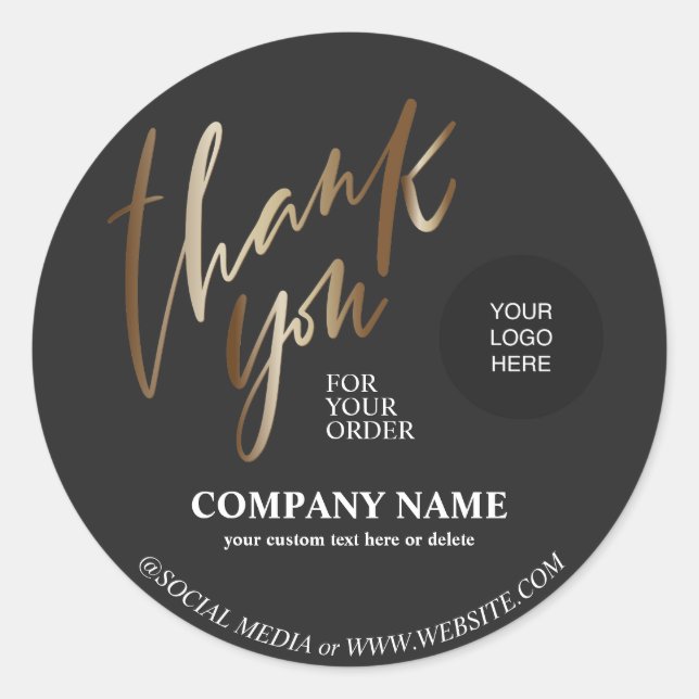 Gold Black Business Name Thank you Classic Round Sticker (Front)