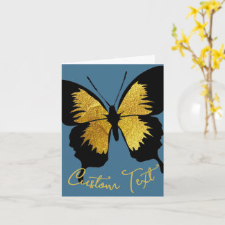 GOLD BLACK BUTTERFLY CUSTOM SCRIPT TEXT DENIM BLUE CARD