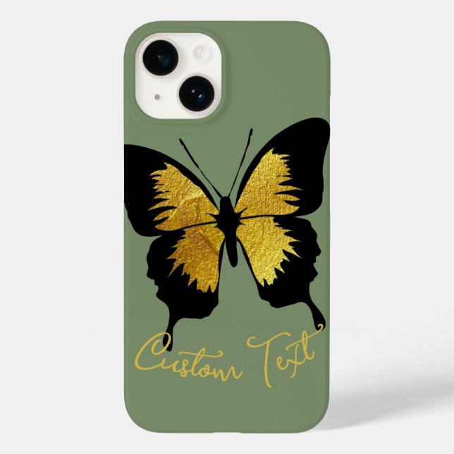 GOLD BLACK BUTTERFLY CUSTOM SCRIPT TEXT SAGE GREEN Case-Mate iPhone CASE (Back)