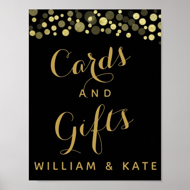 Gold & Black cards and gifts party or wedding sign (Front)