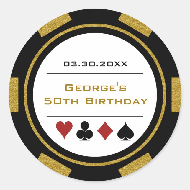 Gold Black Casino Poker Chip Birthday Classic Round Sticker (Front)