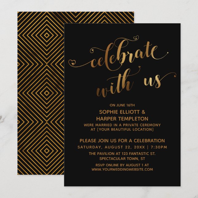 Gold Black Celebrate with Us Post-Wedding Event Invitation (Front/Back)