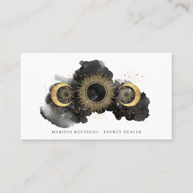 Gold Black Celestial Energy Healer Business Card (Front)