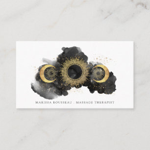 Gold Black Celestial Massage Therapist Business Card