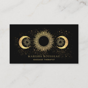 Gold Black Celestial Massage Therapist Business Card